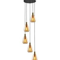 Hanglamp Felinio Amber glas 5-lichts rond