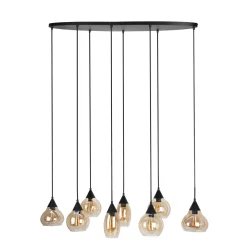 Hanglamp Lungo Zwart amber glas 8-lichts