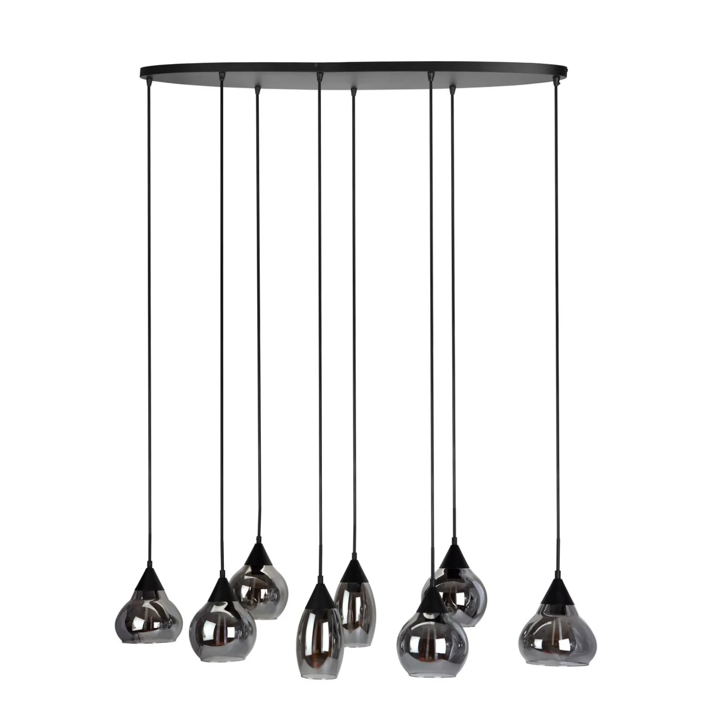 Hanglamp Lungo Zwart smoke glas 8-lichts