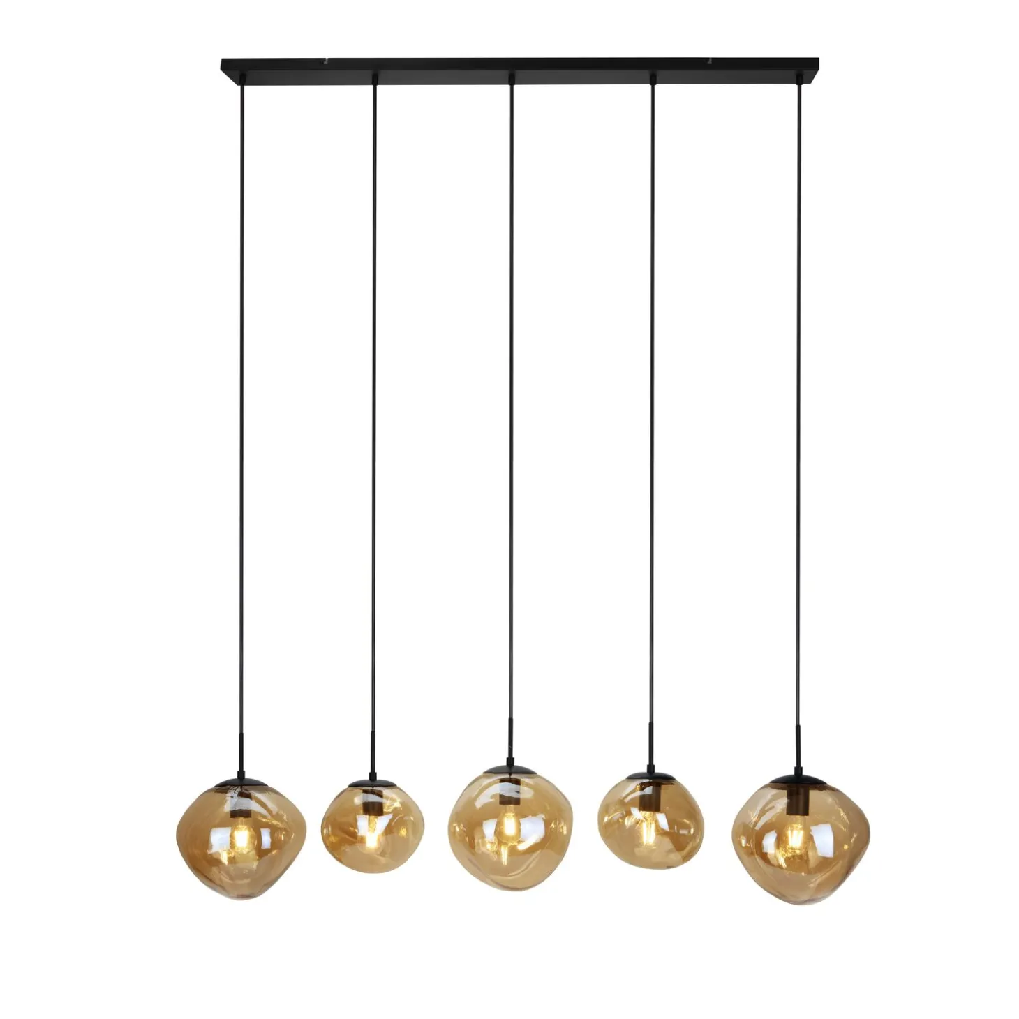Hanglamp Macato Zwart amber glas 5-lichts