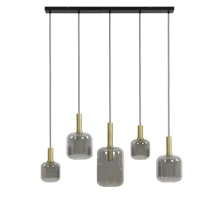 Hanglamp Peglio Glas smoke antiek brons 5-lichts