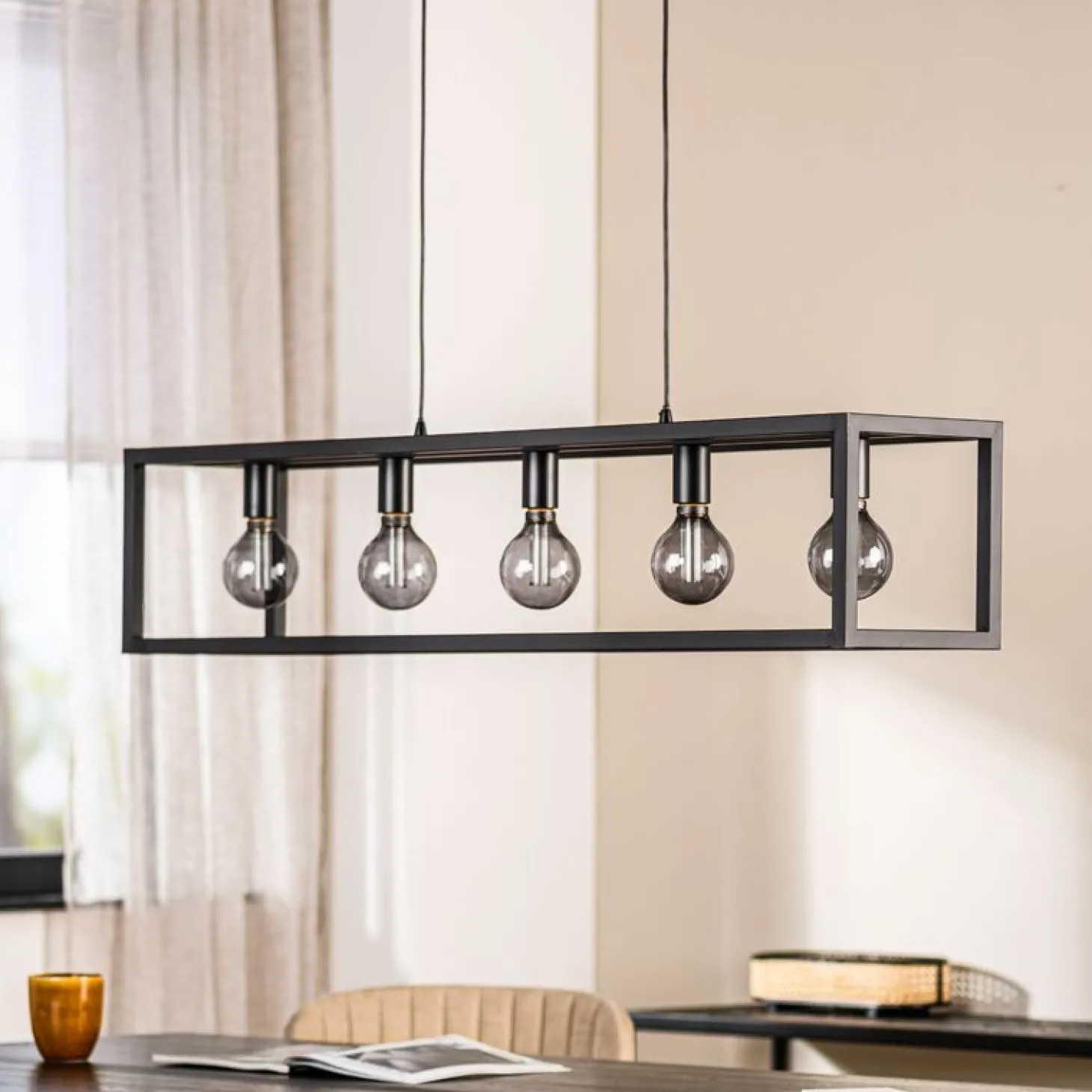 Hanglamp Tiamo Zwart staal 5-lichts