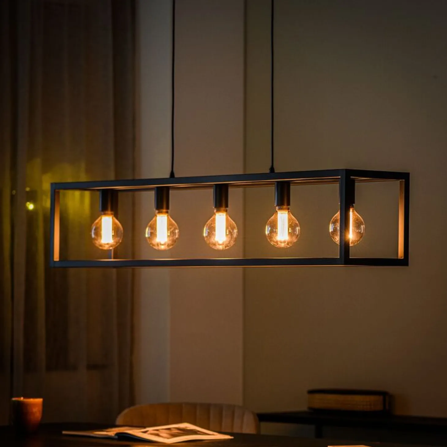 Hanglamp Tiamo Zwart staal 5-lichts