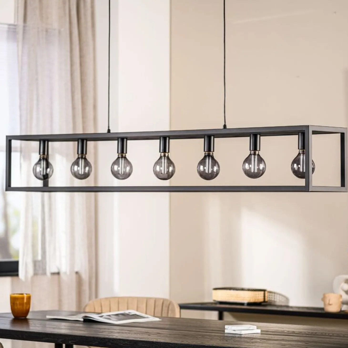 Hanglamp Tiamo Zwart staal 7-lichts