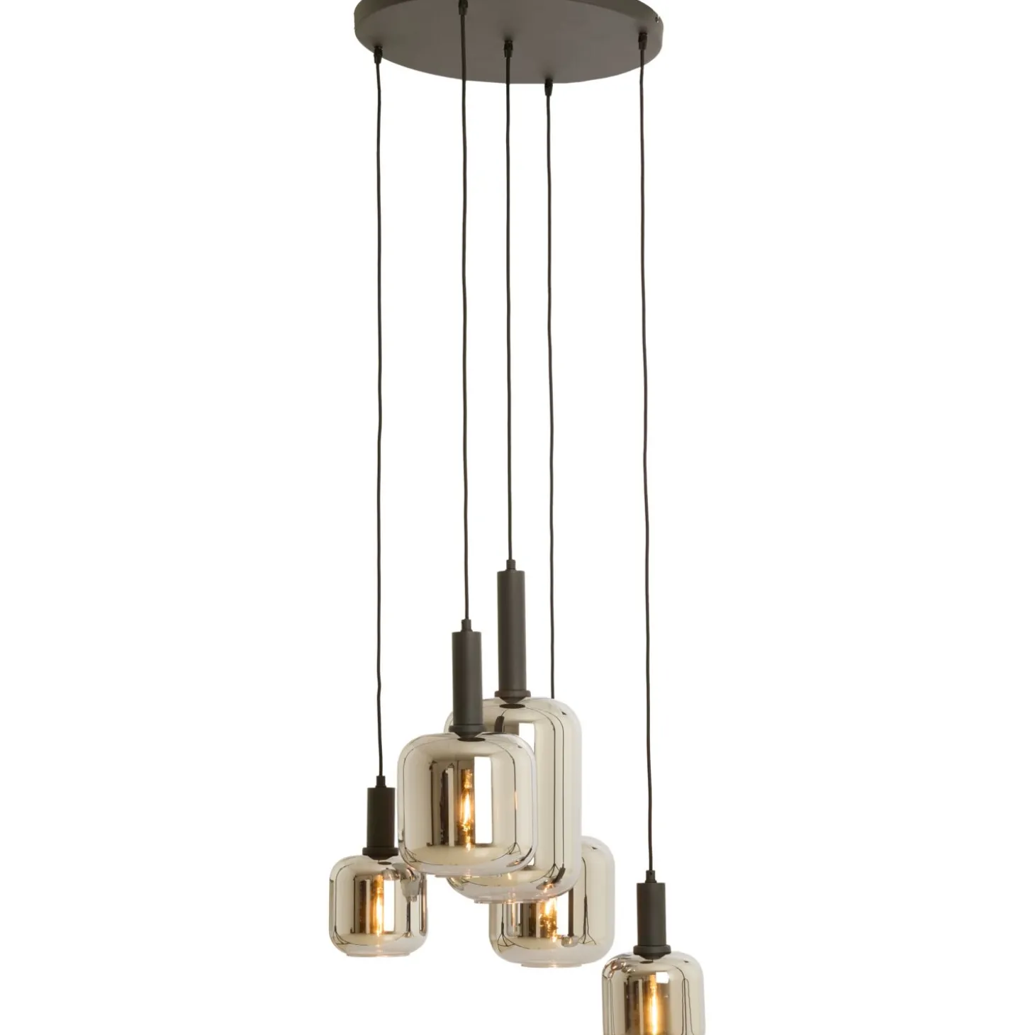 Hanglamp Trecate Mat zwart smoke glas 5-lichts rond