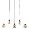 Hanglamp zwart Amber glas 5-lichts - Lungo