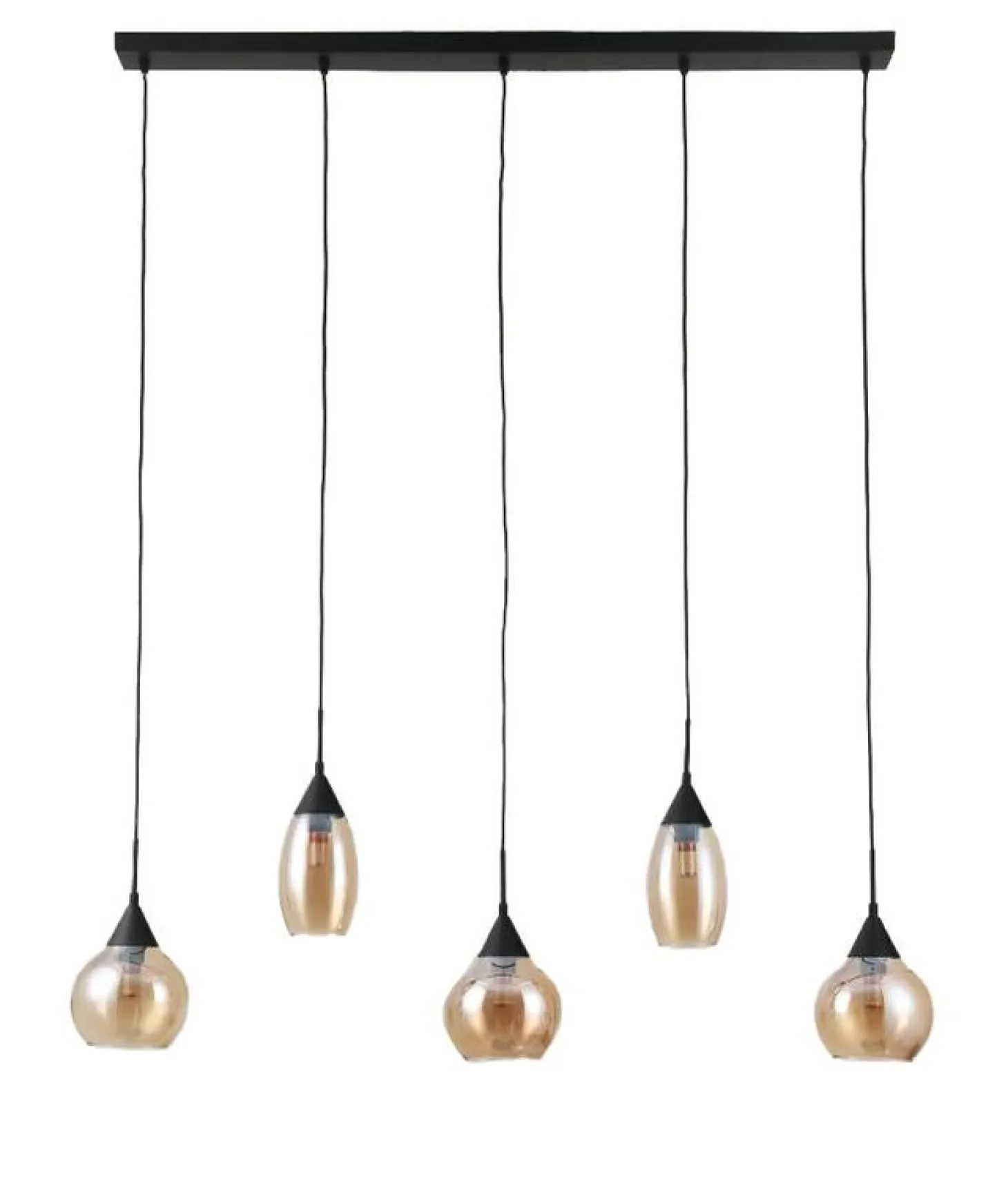 Hanglamp zwart Amber glas 5-lichts - Lungo