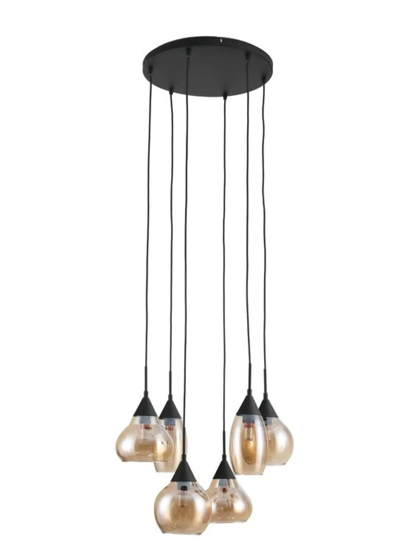 Hanglamp zwart Amber glas 6-lichts - Lungo