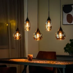 Hanglamp zwart Smoke glas 5-lichts - Lungo