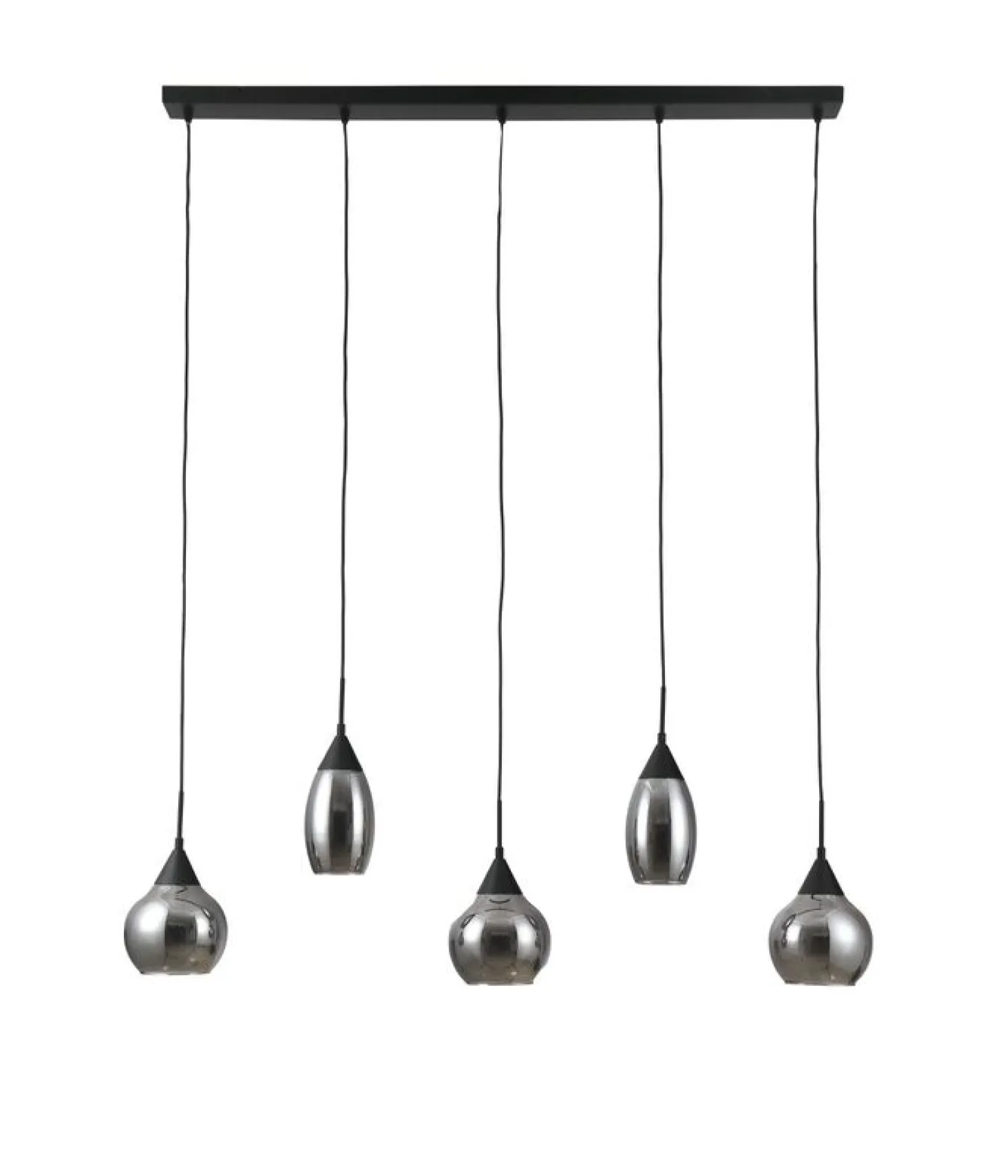 Hanglamp zwart Smoke glas 5-lichts - Lungo