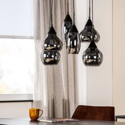 Hanglamp zwart Smoke glas 6-lichts - Lungo