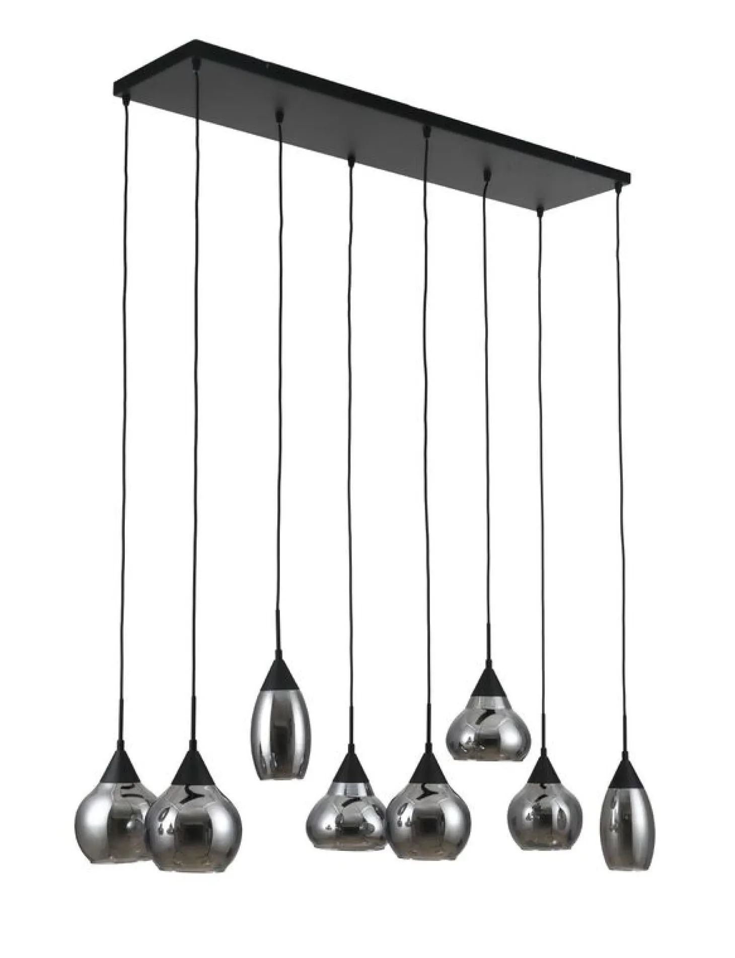 Hanglamp zwart Smoke glas 8-lichts - Lungo