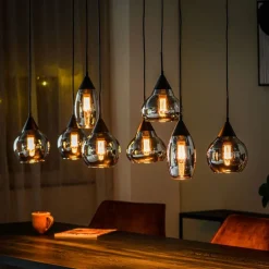 Hanglamp zwart Smoke glas 8-lichts - Lungo