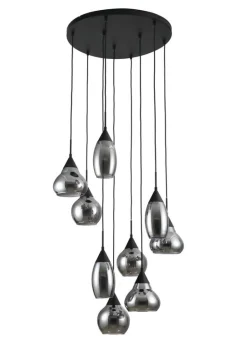 Hanglamp zwart Smoke glas 9-lichts - Lungo