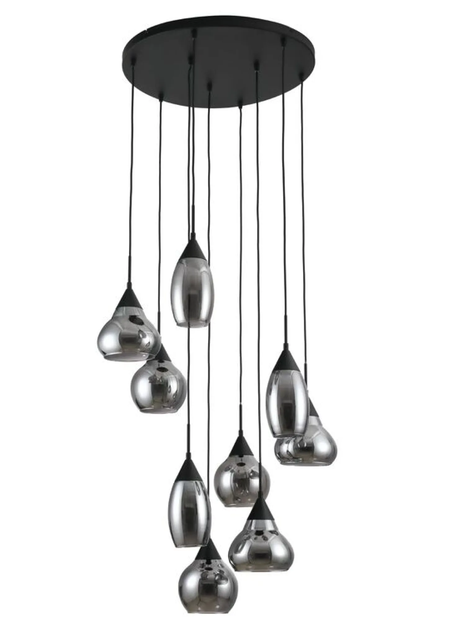 Hanglamp zwart Smoke glas 9-lichts - Lungo