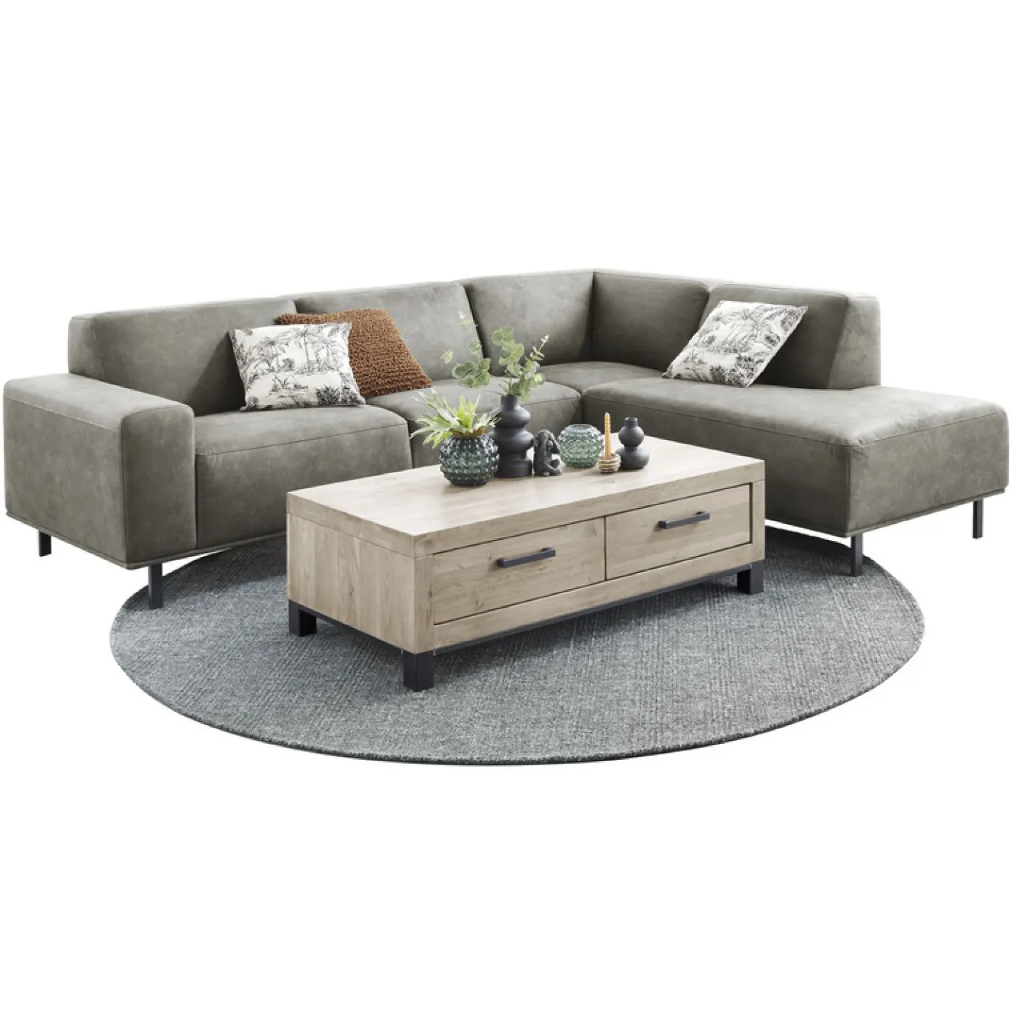 Hoekbank rechts Pantini Microleder grafiet basic comfort