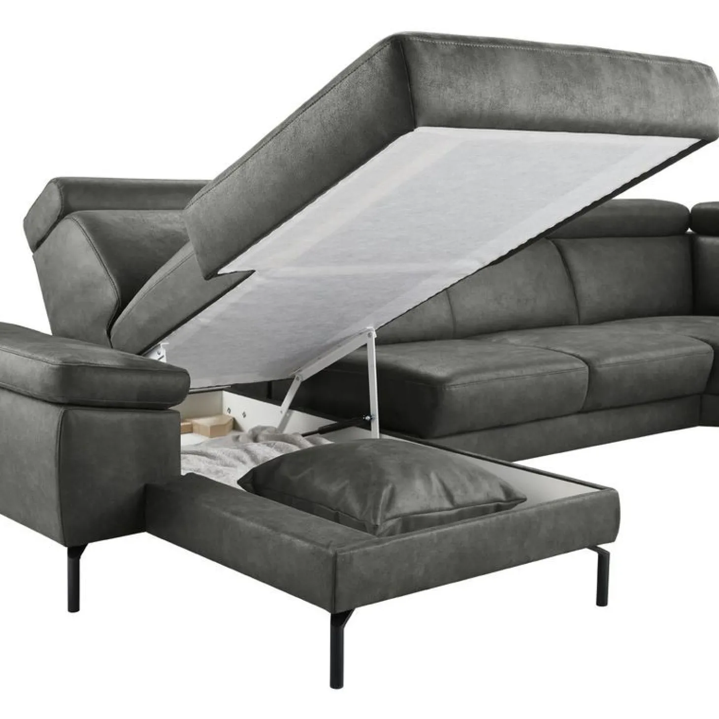 Hoekbank rechts Tusari Microleder antraciet premium comfort
