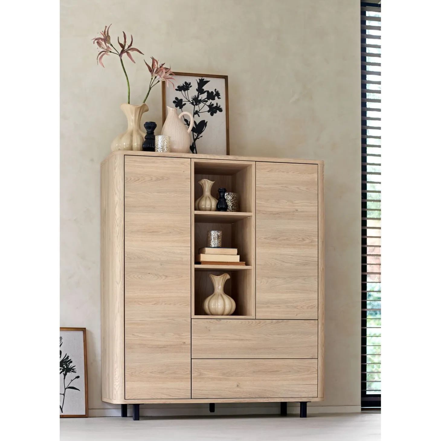 Opbergkast Lirona Old oak 2 deuren, 2 lades, 3 open vakken