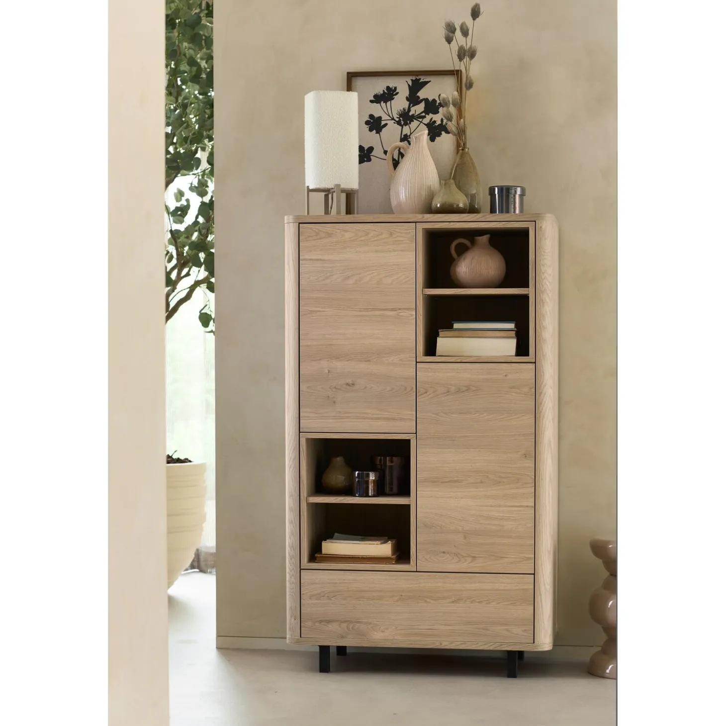 Opbergkast Lirona Old oak 2 deuren, 1 lade, 4 open vakken