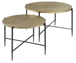 Salontafelset Pilunio 64 en 84 cm rond vergrijsd goud
