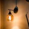 Wandlamp zwart Amber glas 17,8 cm - Lungo