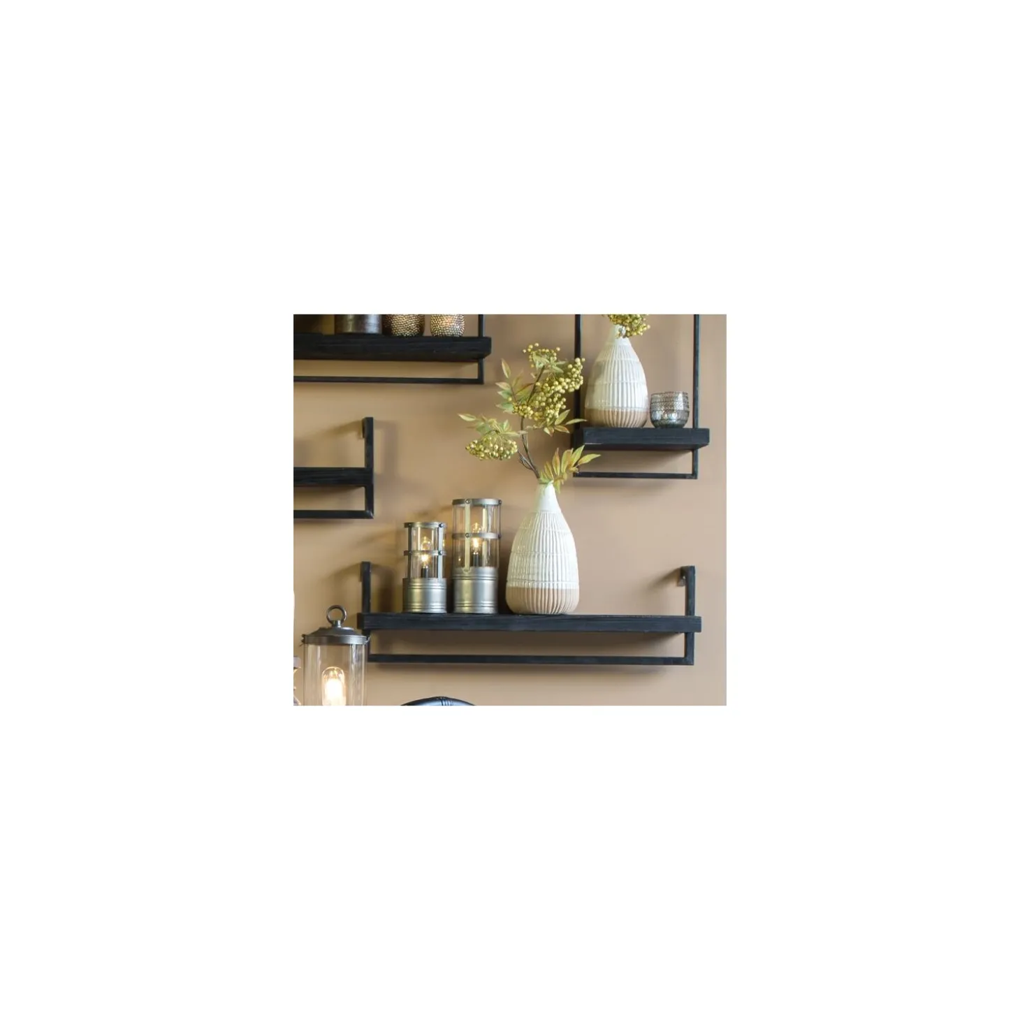 Wandplank Pardal Hout metaal 24x100 cm zwart